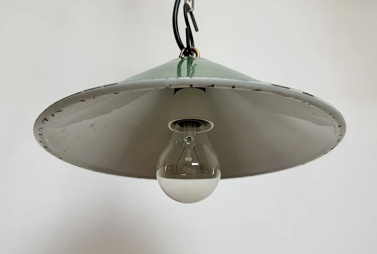 Industrial British Green Enamel Factory Pendant Lamp, 1950s 5