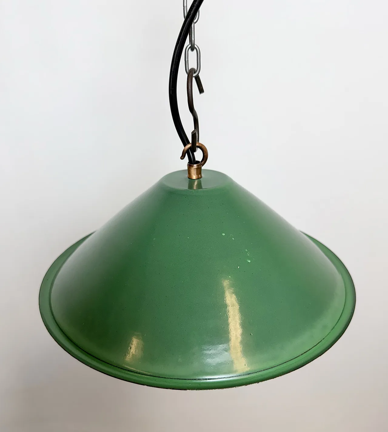 Industrial British Green Enamel Factory Pendant Lamp, 1950s 6