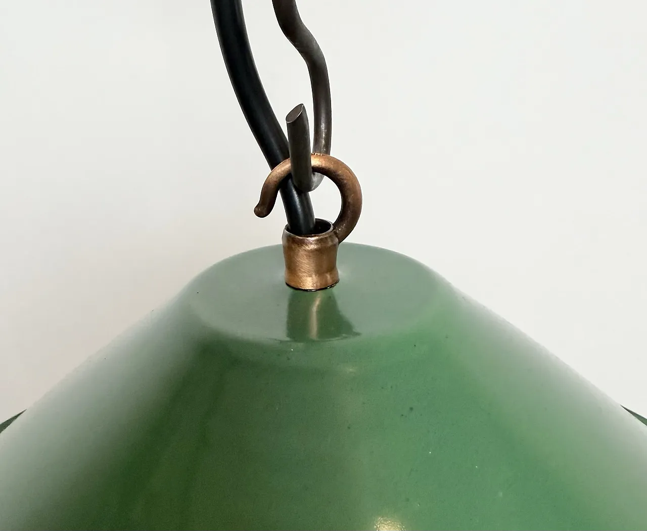 Industrial British Green Enamel Factory Pendant Lamp, 1950s 7
