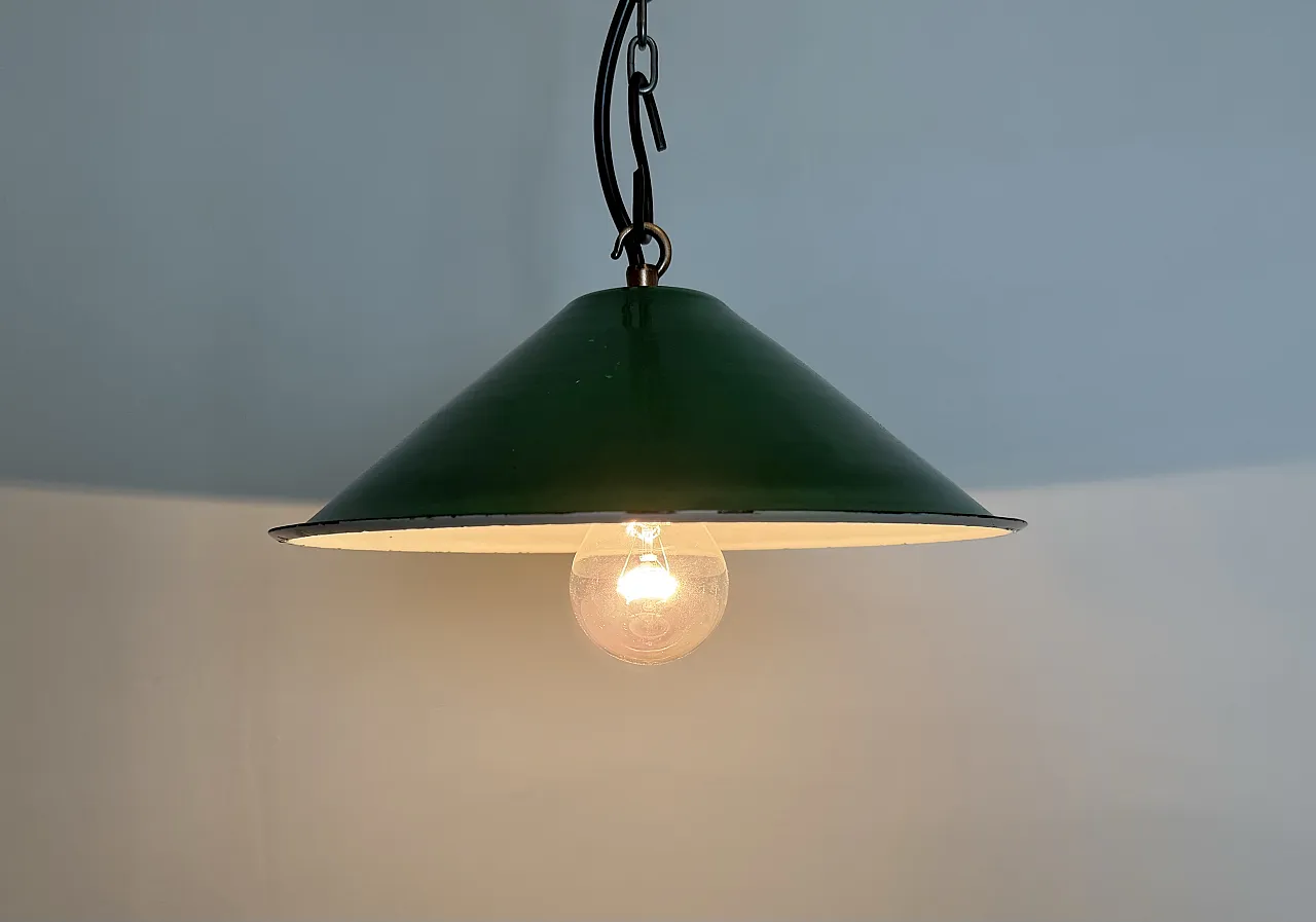 Industrial British Green Enamel Factory Pendant Lamp, 1950s 9