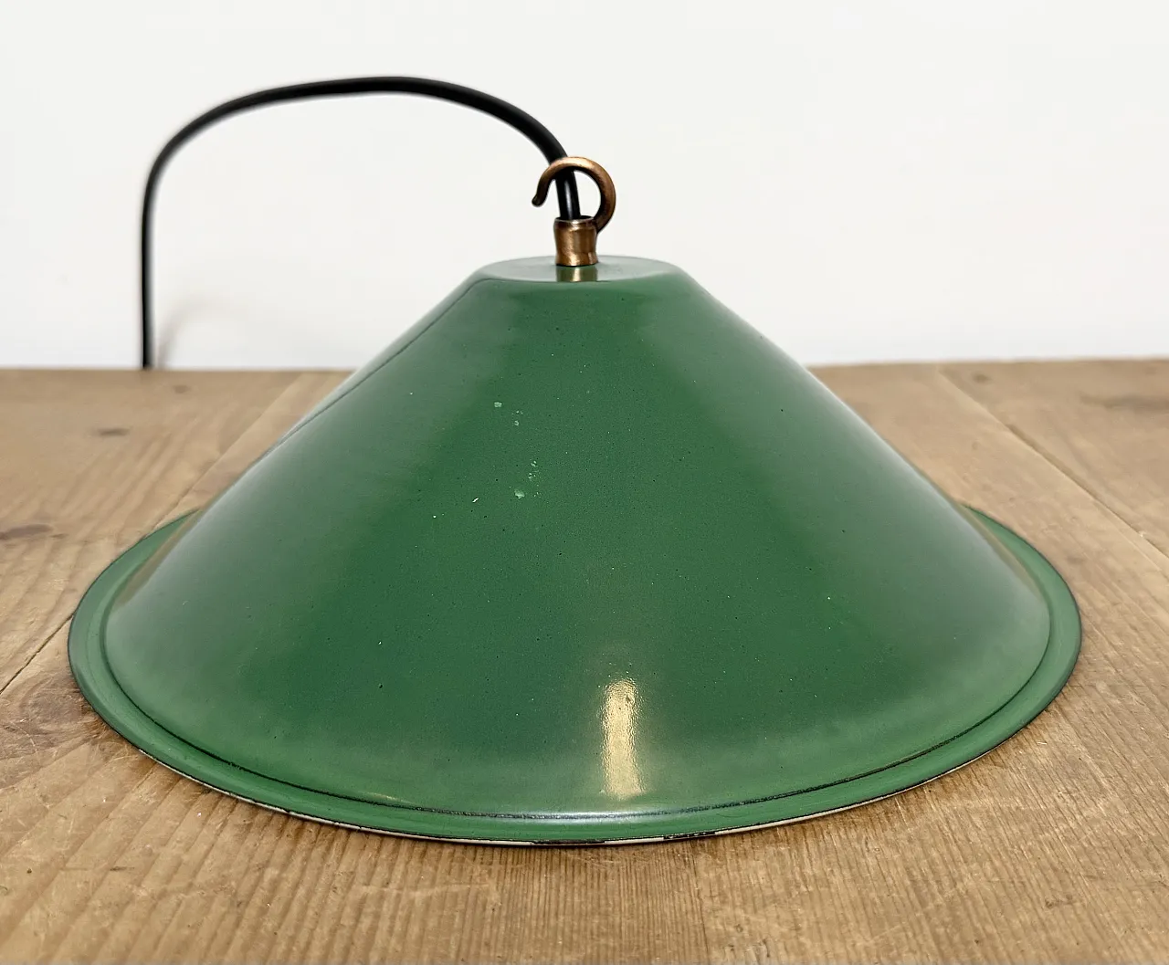 Industrial British Green Enamel Factory Pendant Lamp, 1950s 11