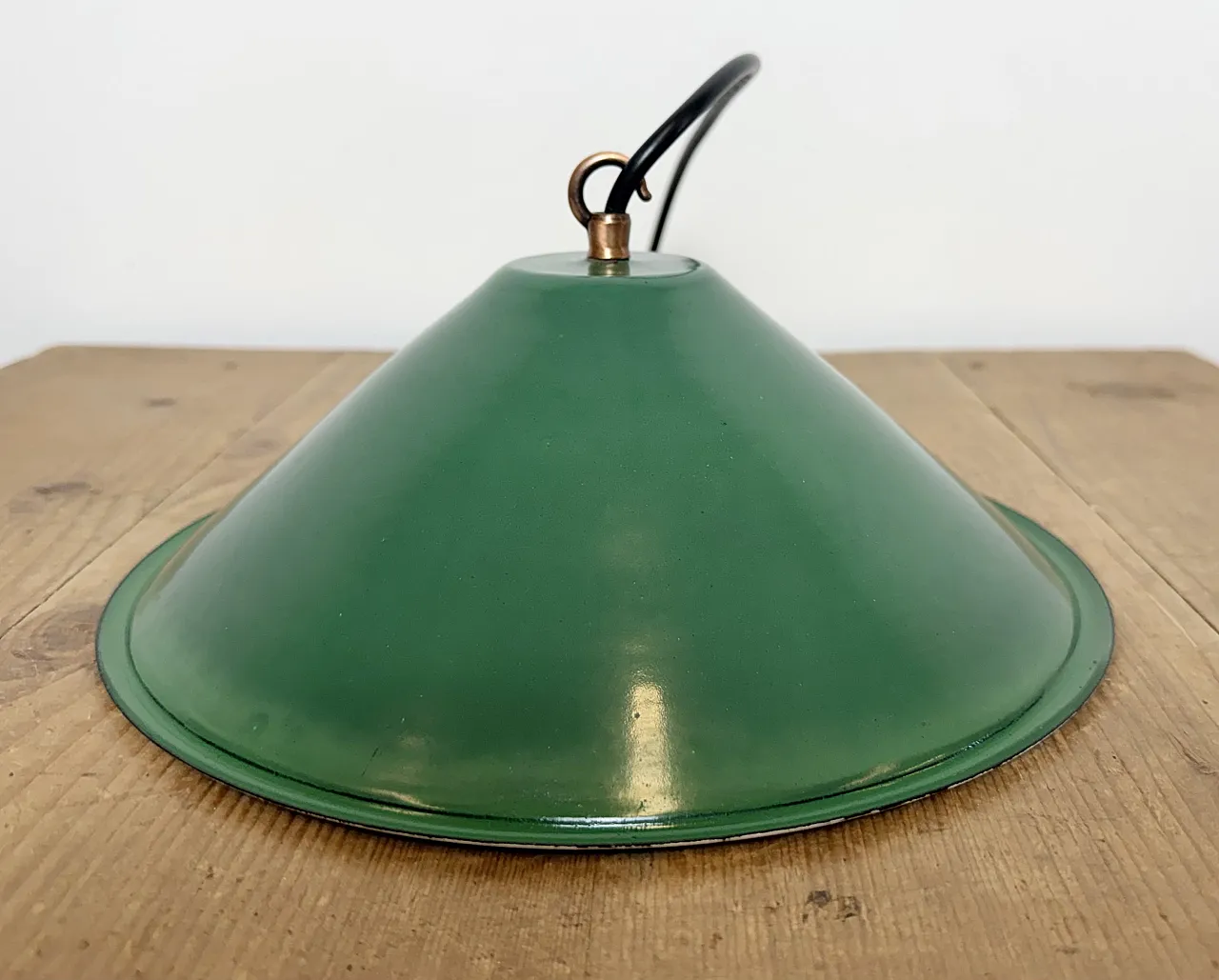 Industrial British Green Enamel Factory Pendant Lamp, 1950s 12