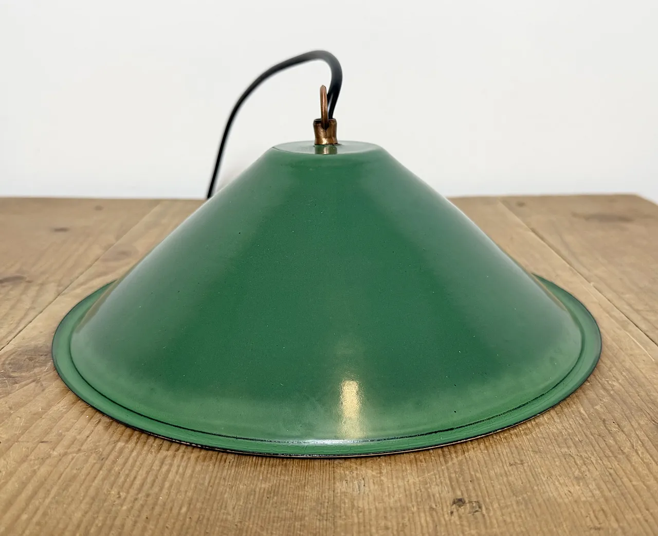 Industrial British Green Enamel Factory Pendant Lamp, 1950s 13