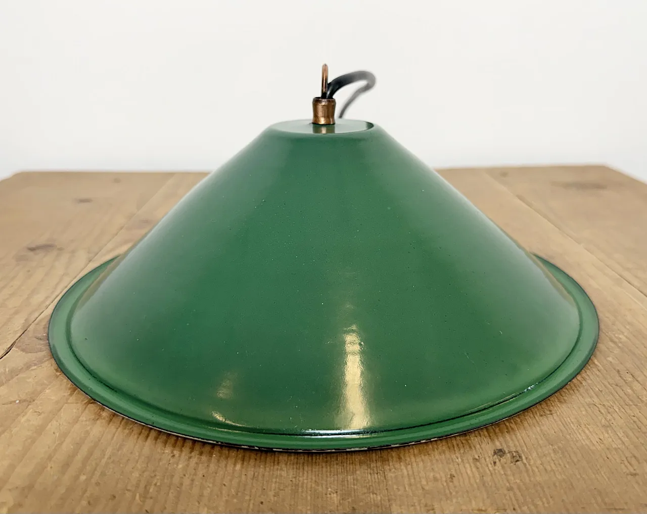 Industrial British Green Enamel Factory Pendant Lamp, 1950s 15