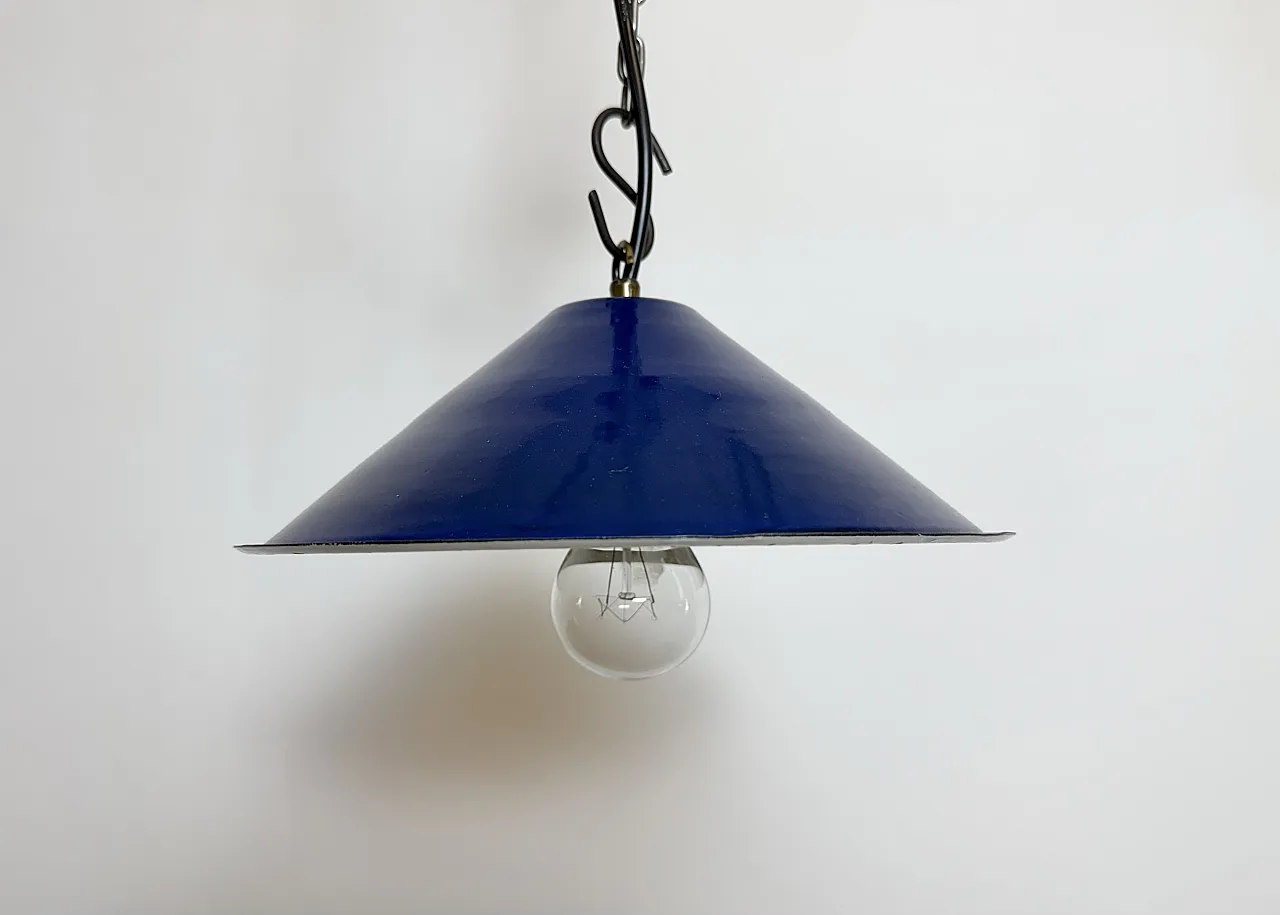 Industrial British Blue Enamel Factory Pendant Lamp, 1950s 2