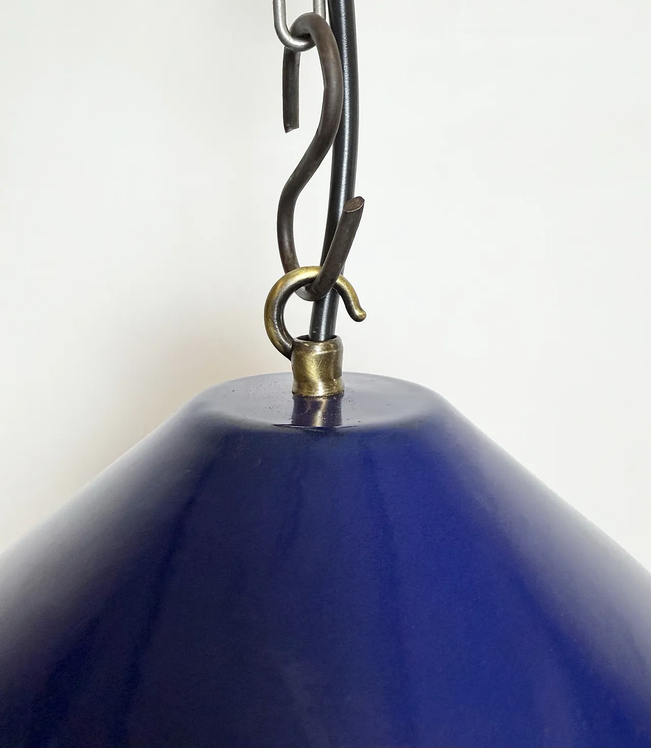 Industrial British Blue Enamel Factory Pendant Lamp, 1950s 4