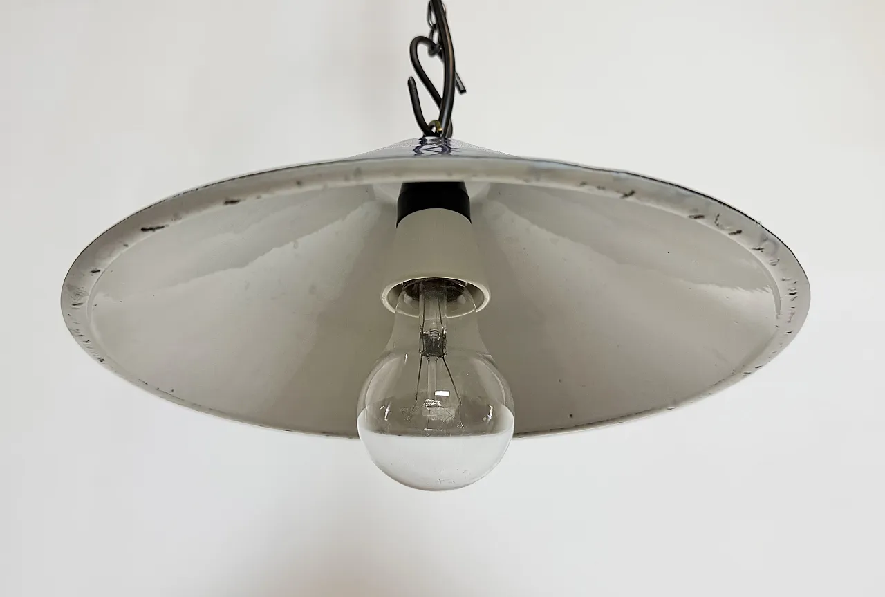 Industrial British Blue Enamel Factory Pendant Lamp, 1950s 5