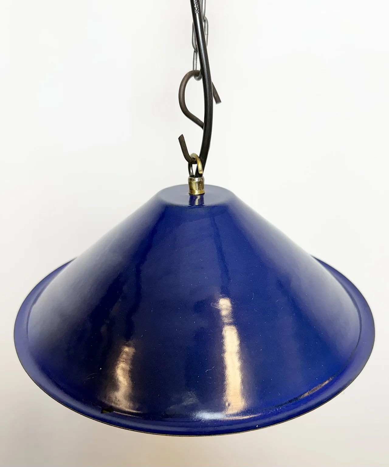 Industrial British Blue Enamel Factory Pendant Lamp, 1950s 6