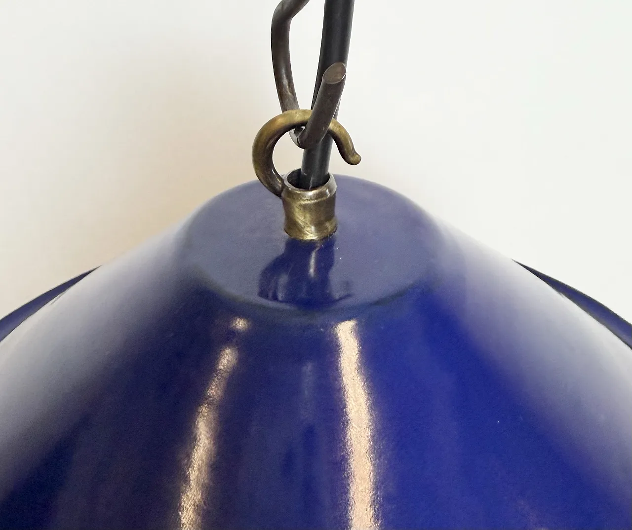 Industrial British Blue Enamel Factory Pendant Lamp, 1950s 7