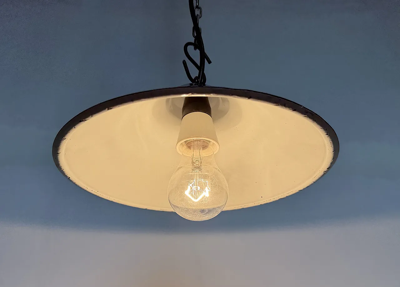 Industrial British Blue Enamel Factory Pendant Lamp, 1950s 9