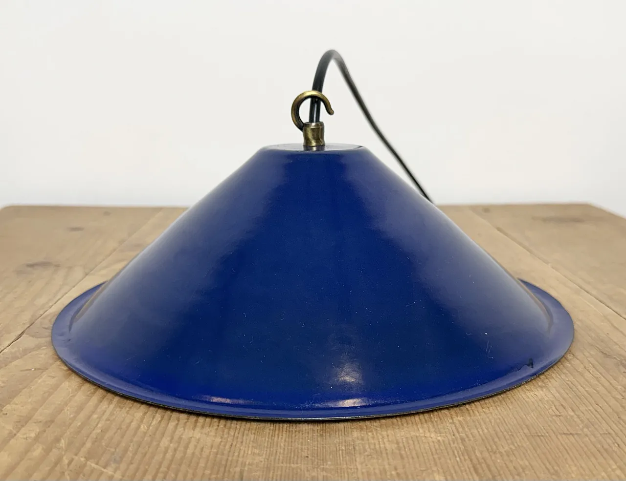 Industrial British Blue Enamel Factory Pendant Lamp, 1950s 10