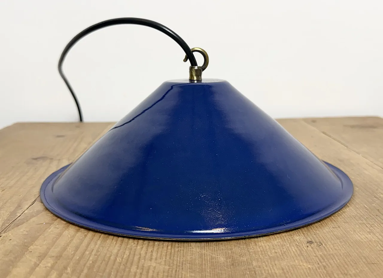 Industrial British Blue Enamel Factory Pendant Lamp, 1950s 12