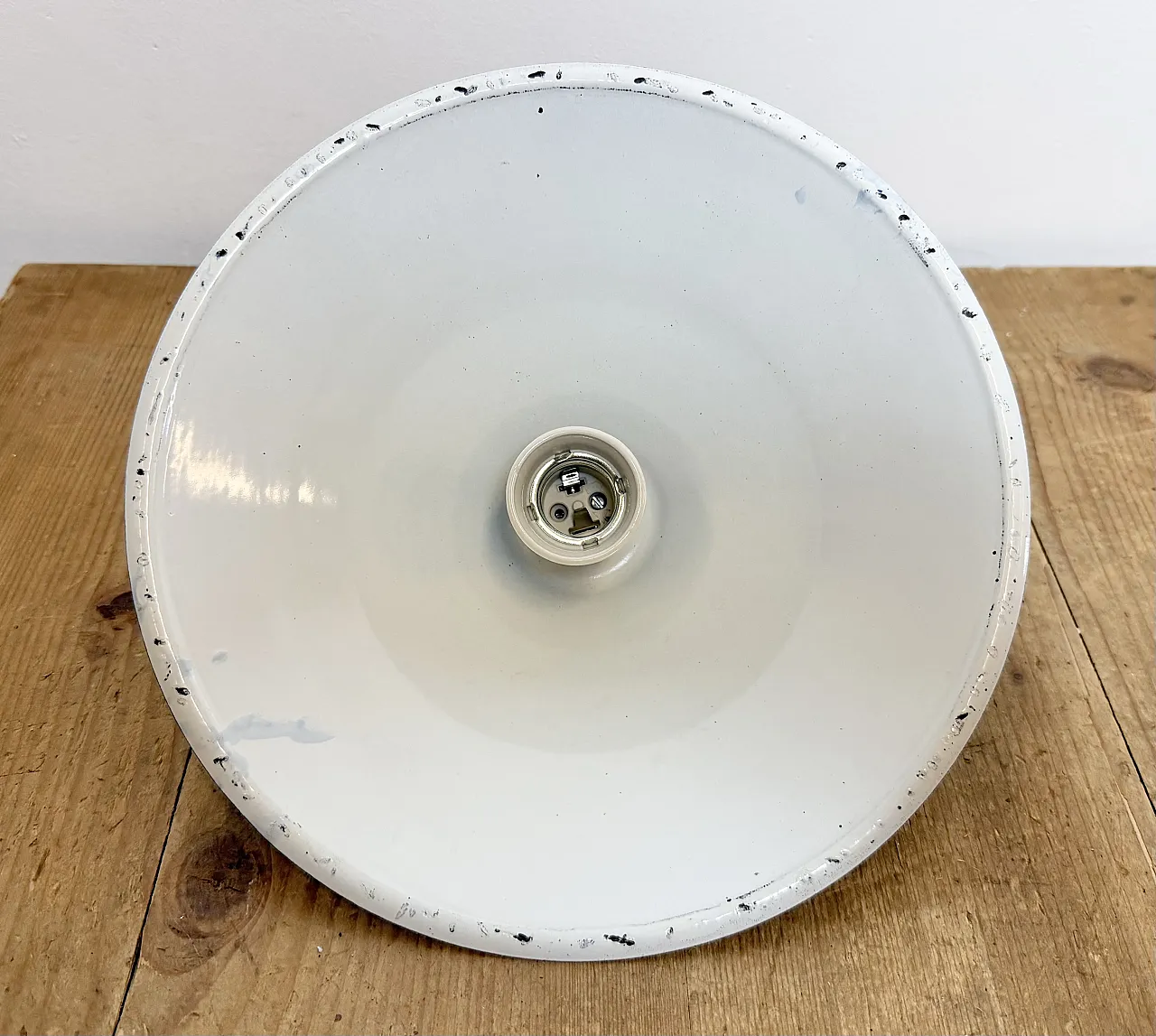 Industrial British Blue Enamel Factory Pendant Lamp, 1950s 14