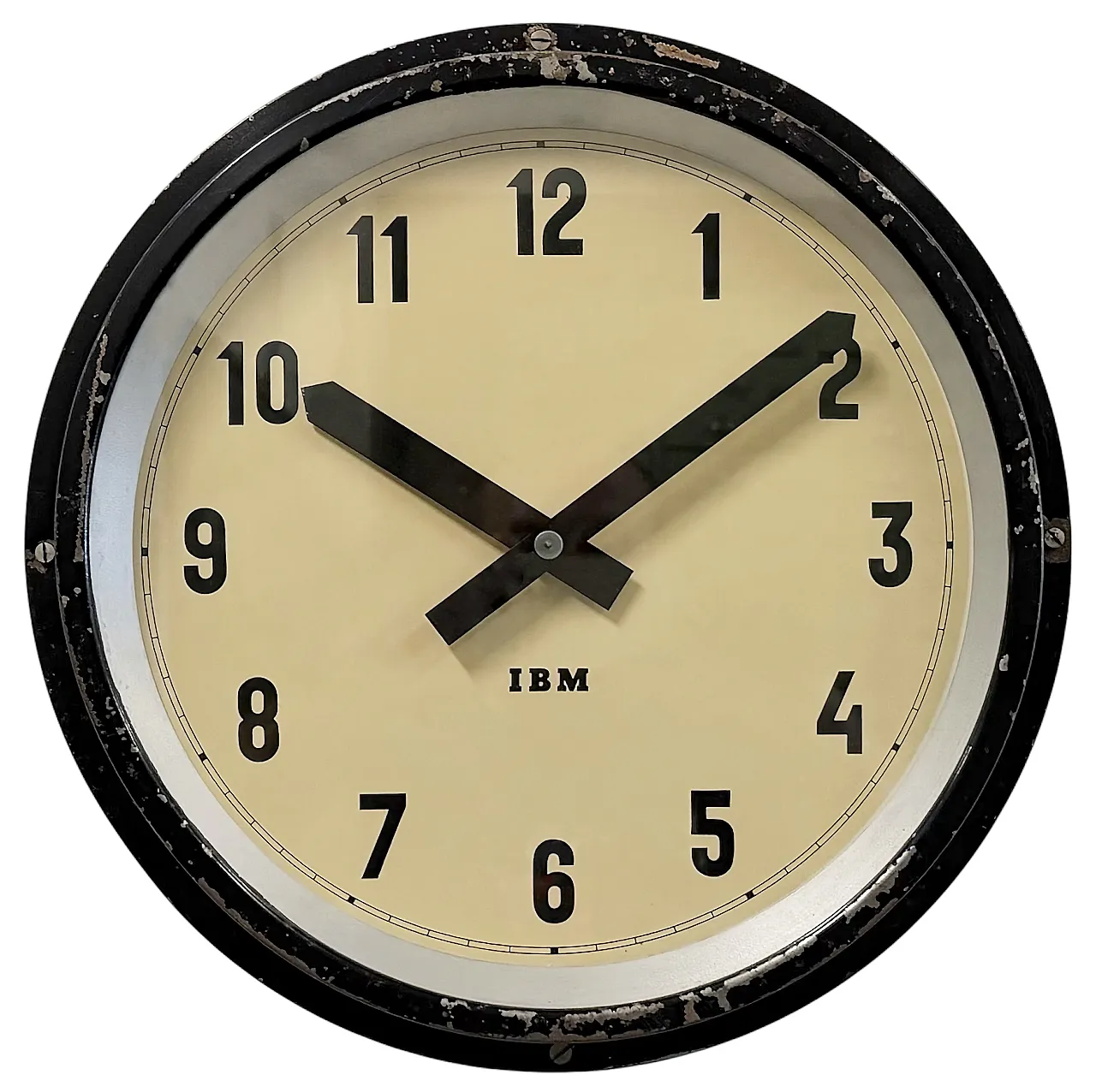 Black Industrial Factory Wall Clock from IBM, 1950s 1