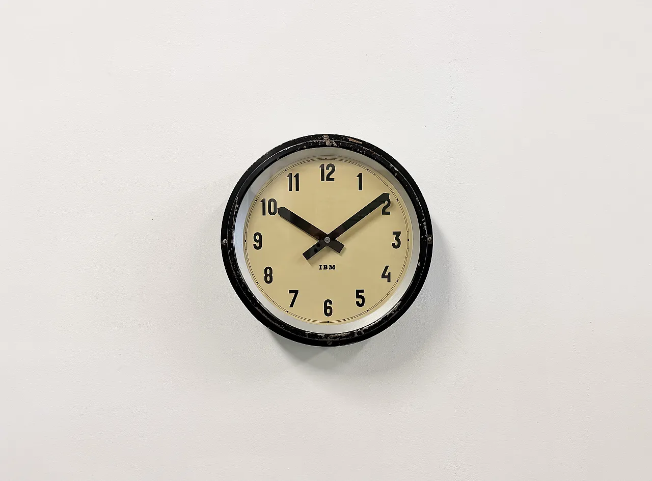 Black Industrial Factory Wall Clock from IBM, 1950s 2