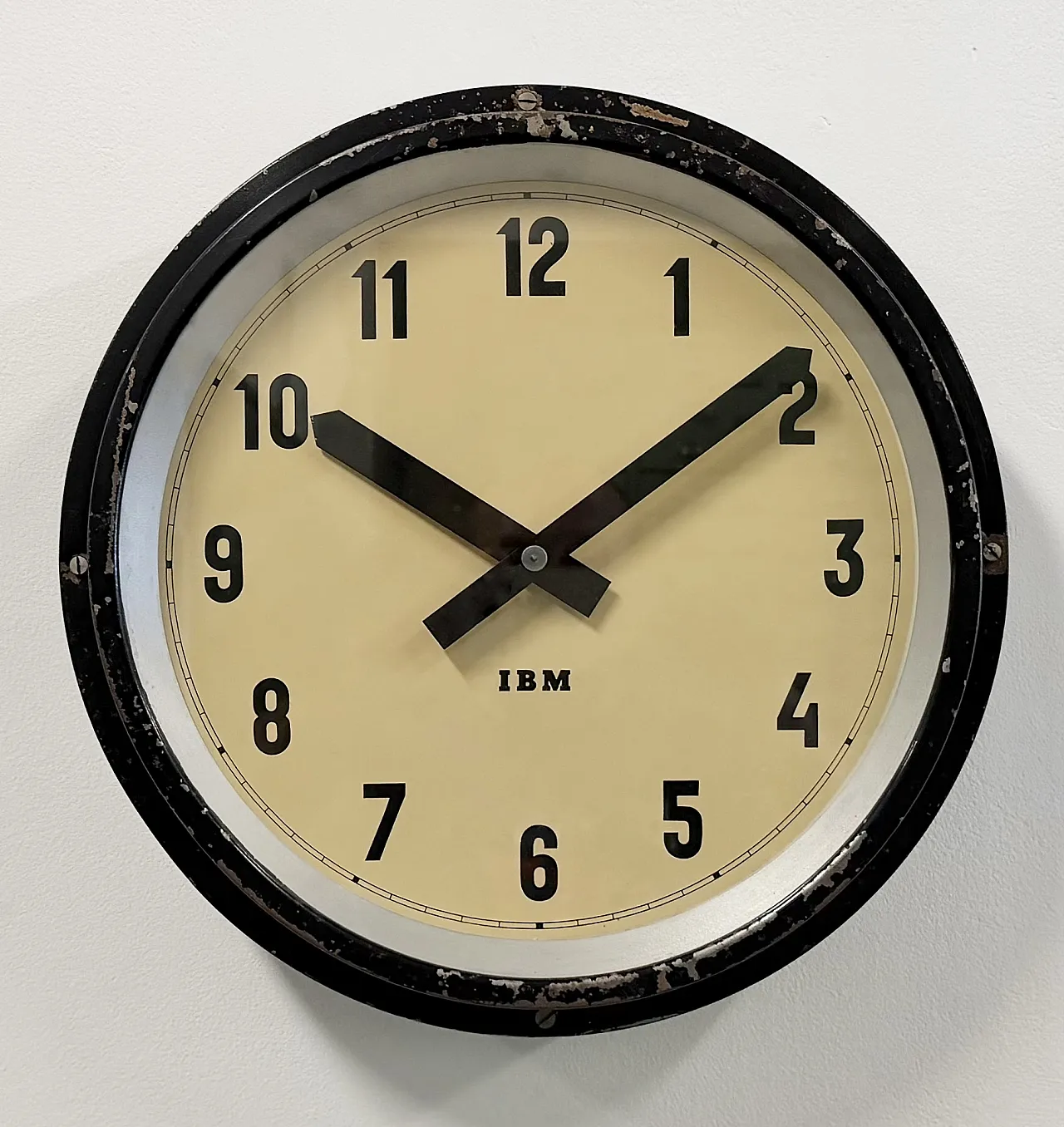 Black Industrial Factory Wall Clock from IBM, 1950s 3