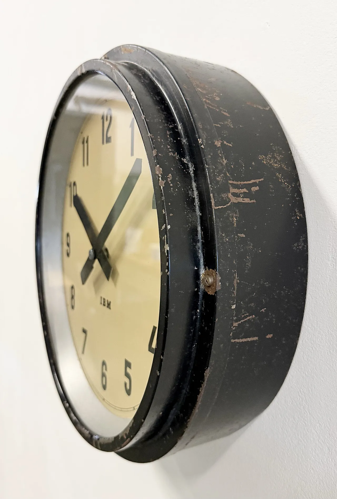 Black Industrial Factory Wall Clock from IBM, 1950s 4