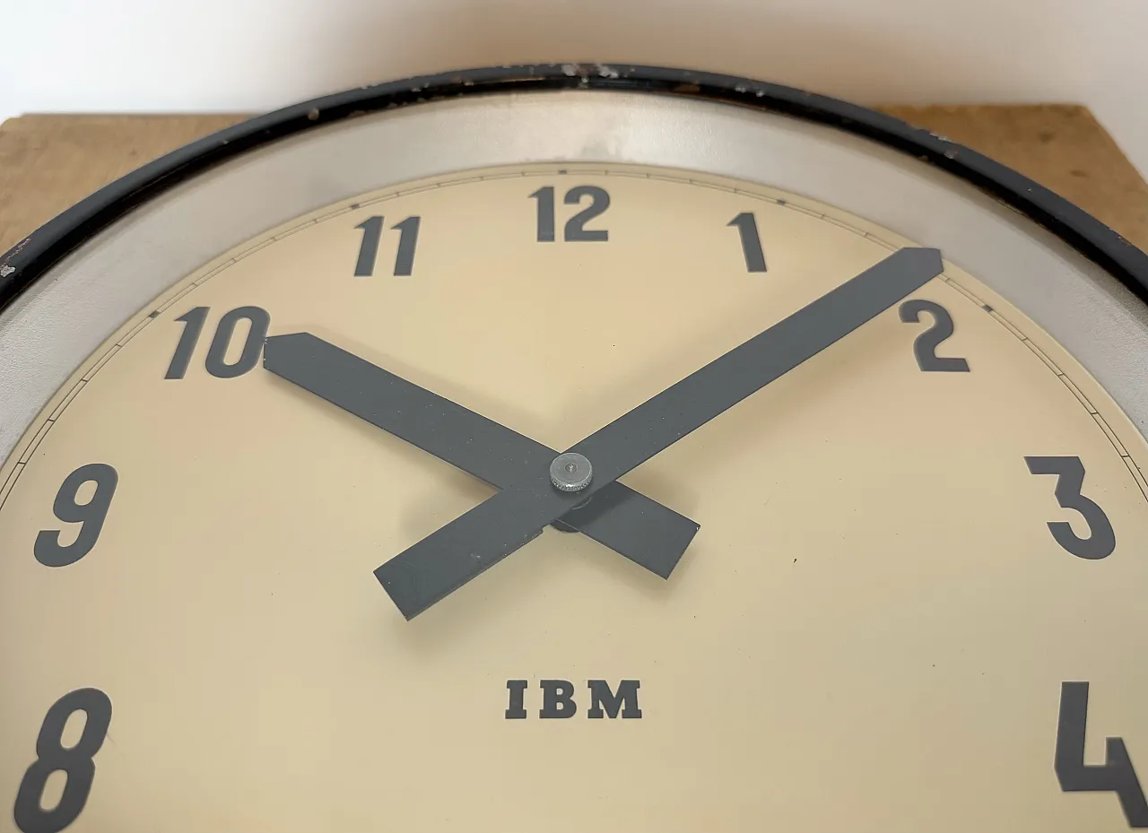 Black Industrial Factory Wall Clock from IBM, 1950s 10