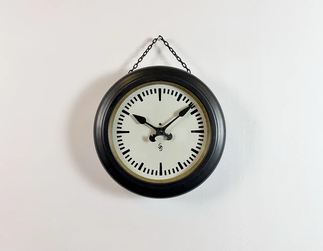 Black Industrial Factory Wall Clock from Siemens, 1930s 2