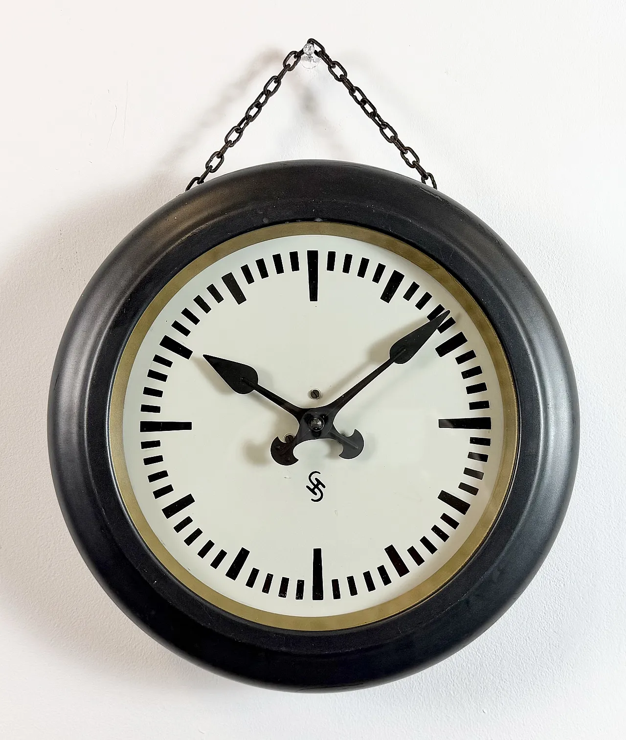Black Industrial Factory Wall Clock from Siemens, 1930s 3