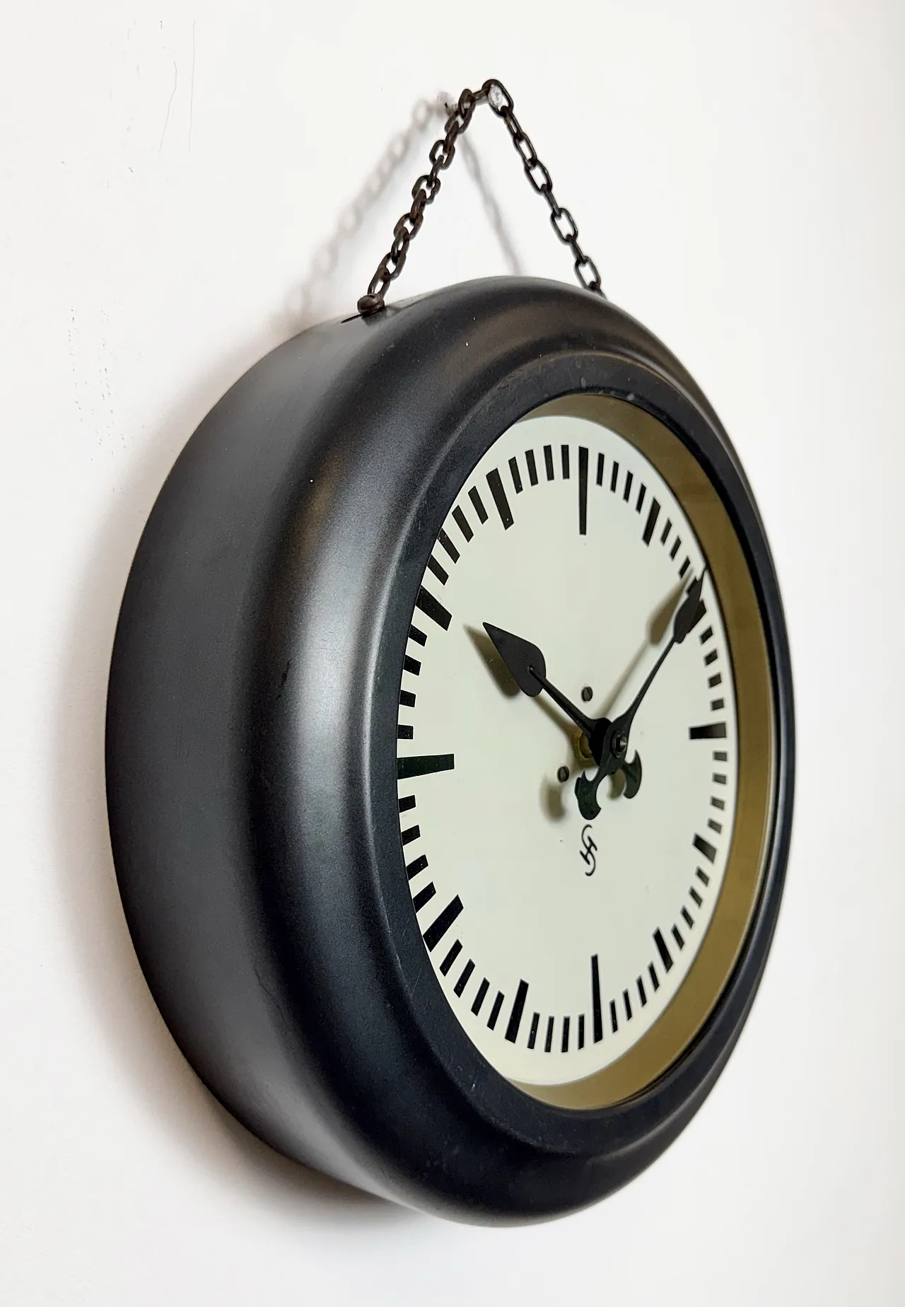 Black Industrial Factory Wall Clock from Siemens, 1930s 5