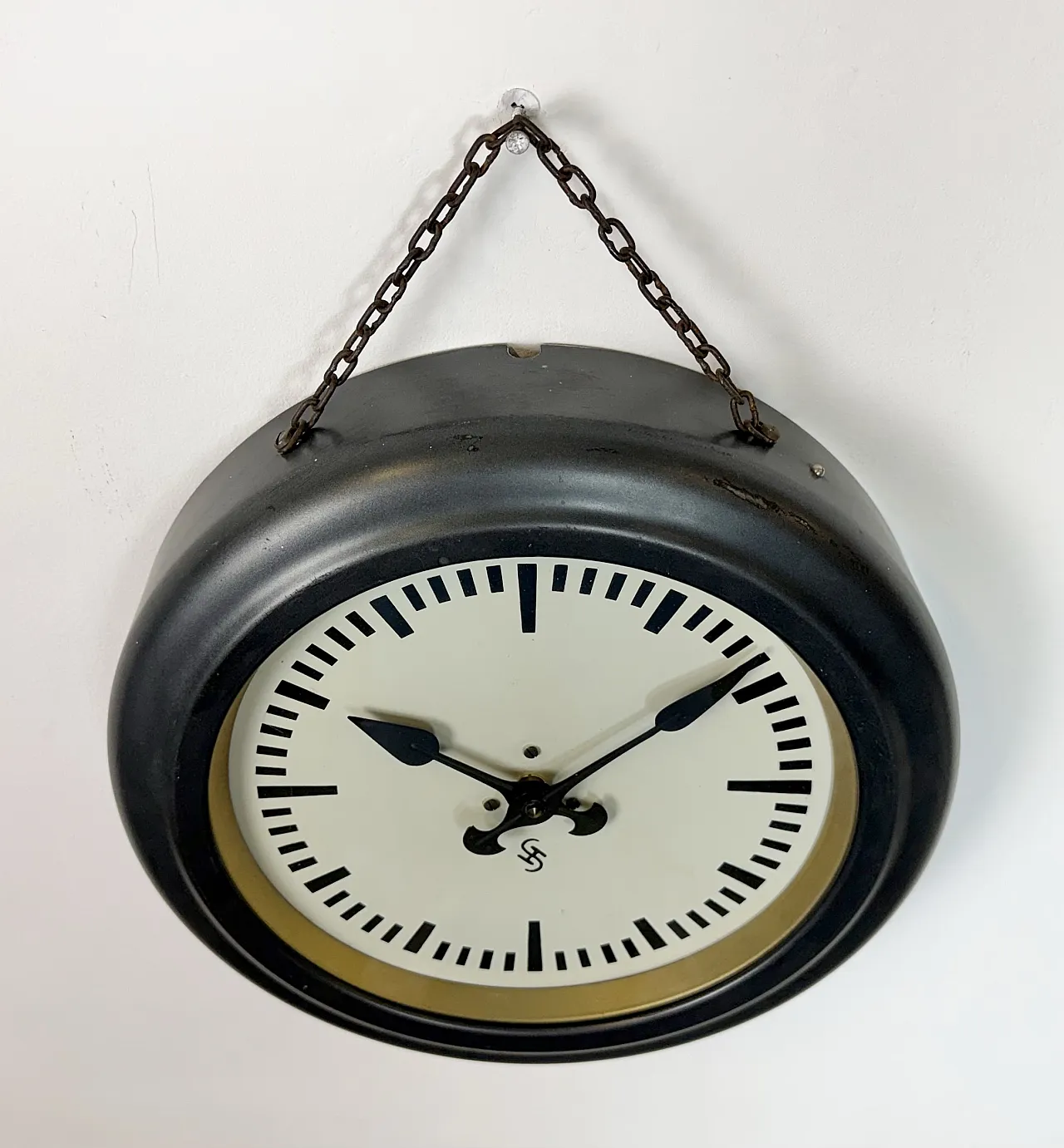 Black Industrial Factory Wall Clock from Siemens, 1930s 6