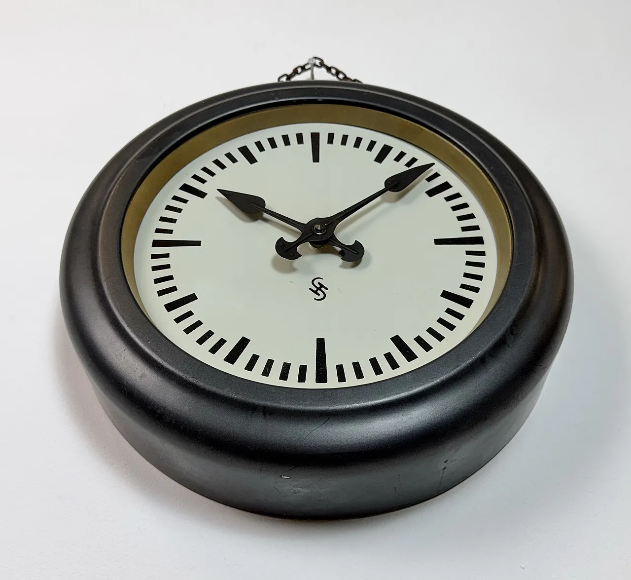 Black Industrial Factory Wall Clock from Siemens, 1930s 7