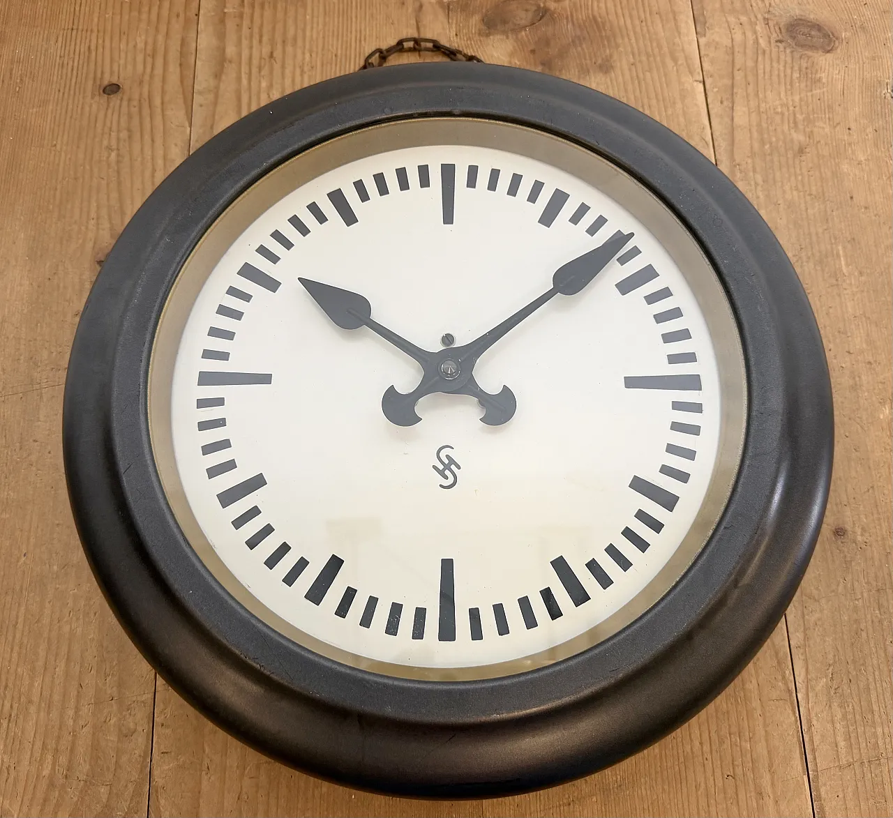 Black Industrial Factory Wall Clock from Siemens, 1930s 9