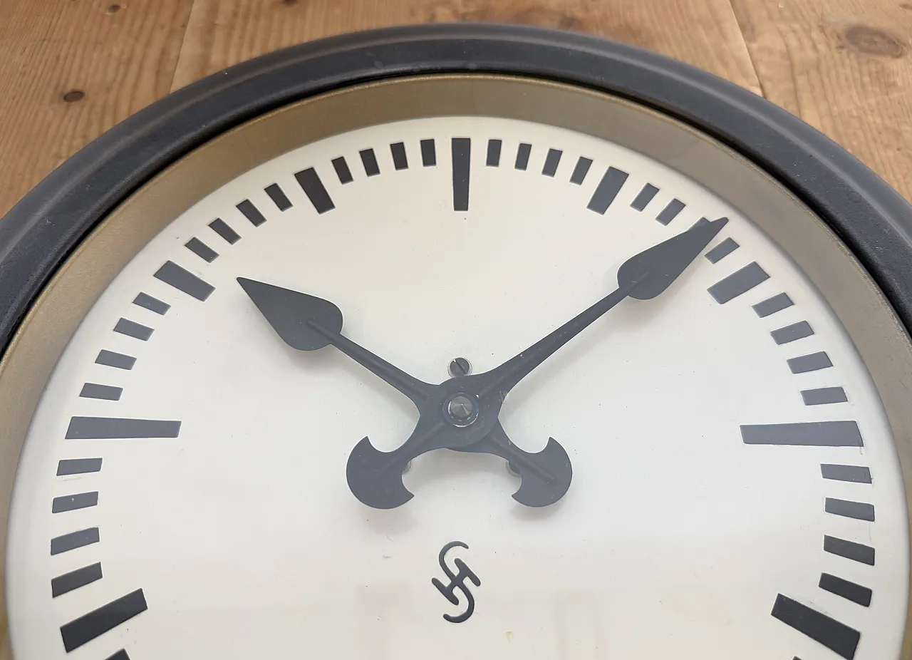 Black Industrial Factory Wall Clock from Siemens, 1930s 10