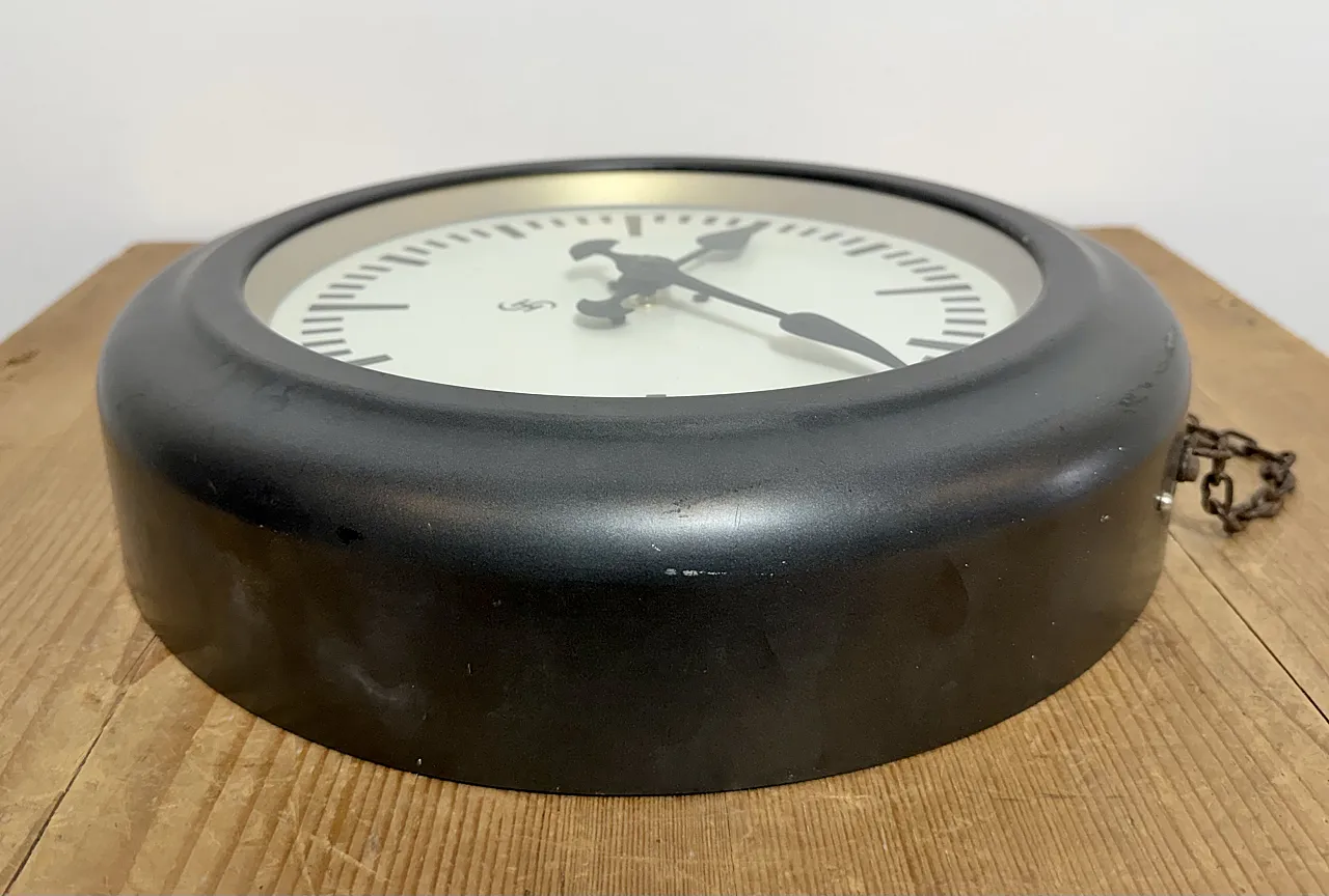Black Industrial Factory Wall Clock from Siemens, 1930s 12