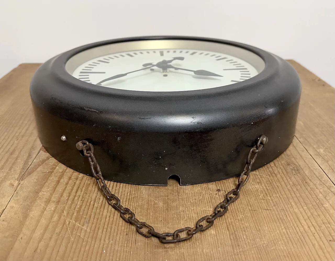 Black Industrial Factory Wall Clock from Siemens, 1930s 13