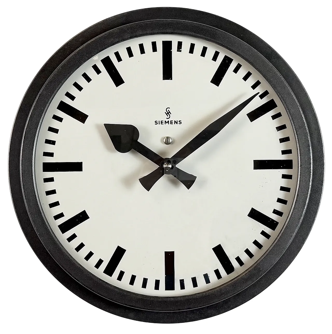 Black Industrial Factory Wall Clock from Siemens, 1950s 1