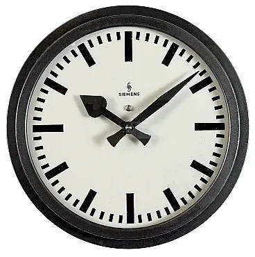 Black Industrial Factory Wall Clock from Siemens, 1950s