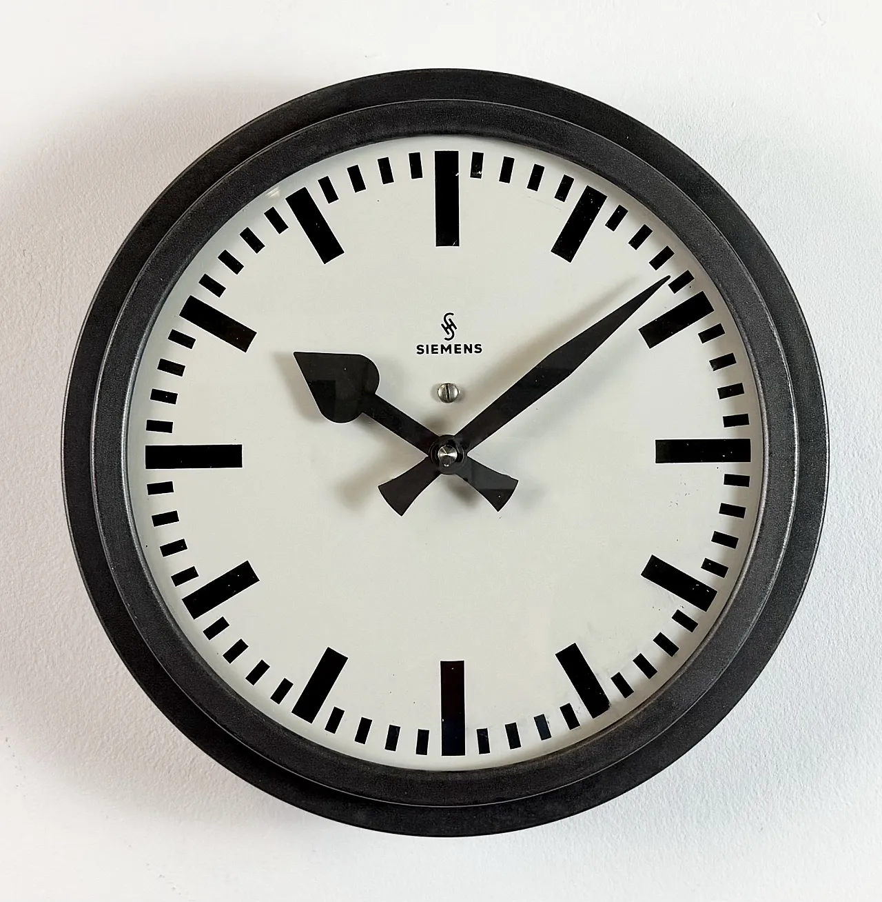 Black Industrial Factory Wall Clock from Siemens, 1950s 3