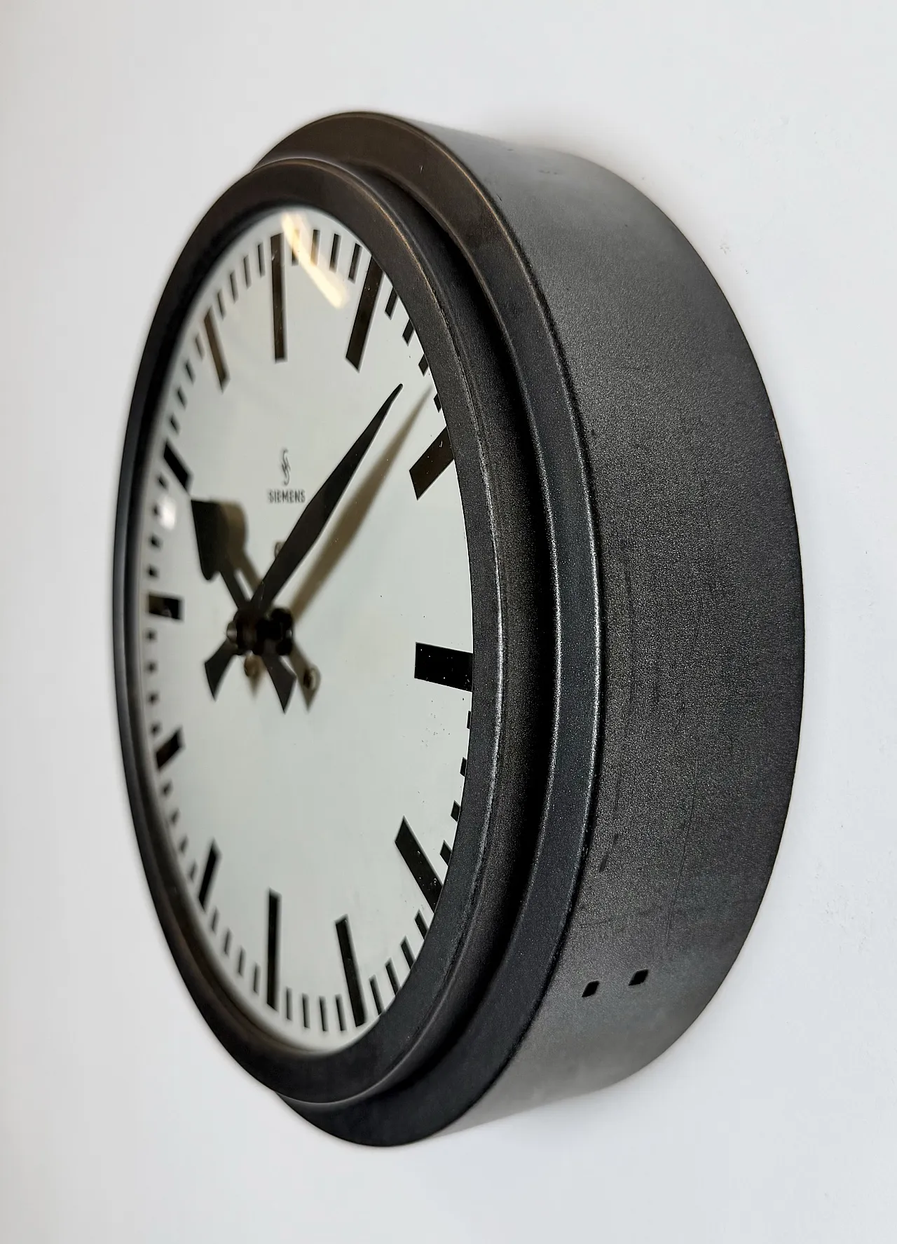 Black Industrial Factory Wall Clock from Siemens, 1950s 4
