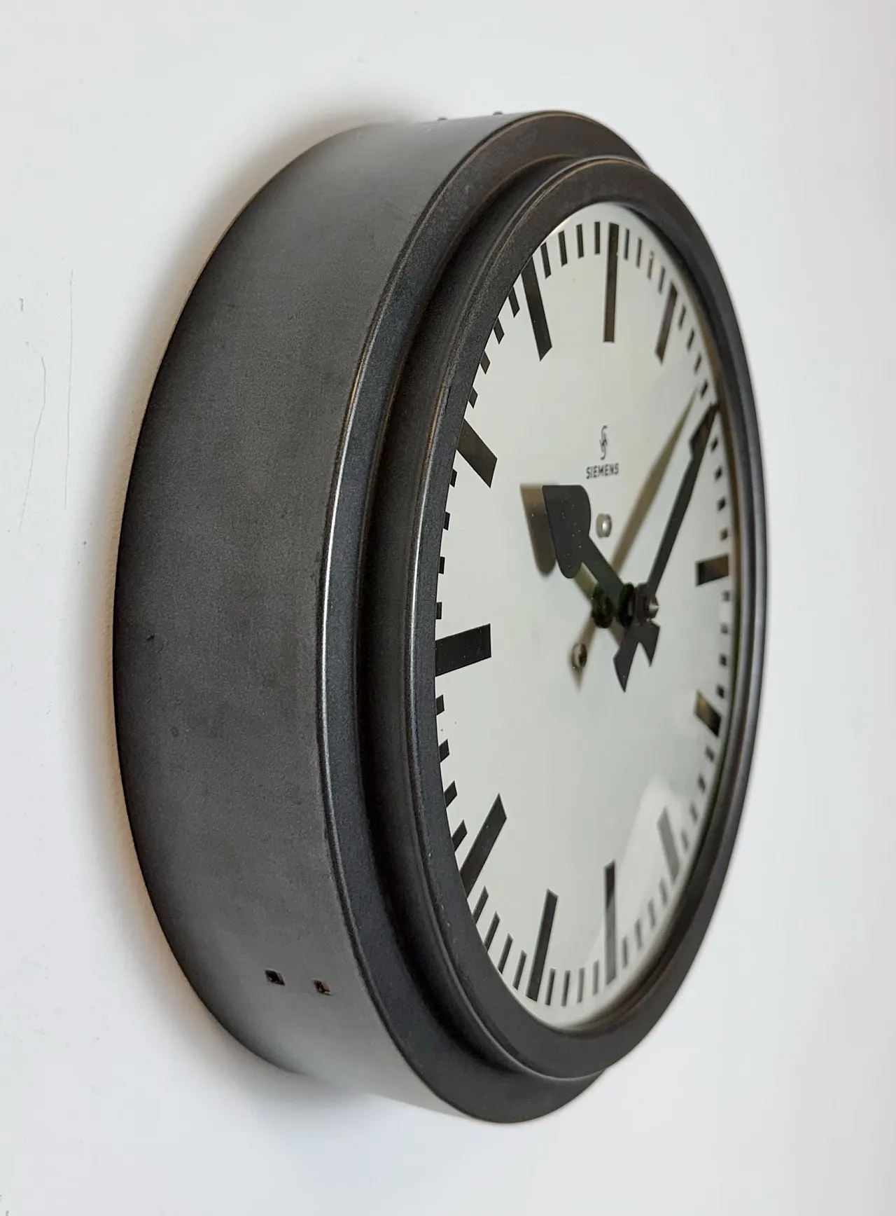 Black Industrial Factory Wall Clock from Siemens, 1950s 5