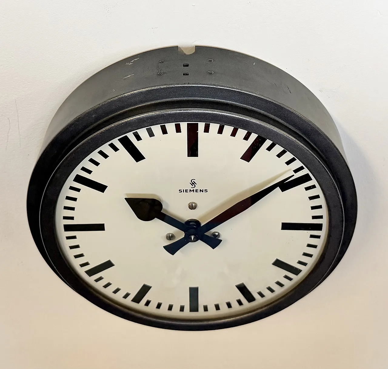 Black Industrial Factory Wall Clock from Siemens, 1950s 6