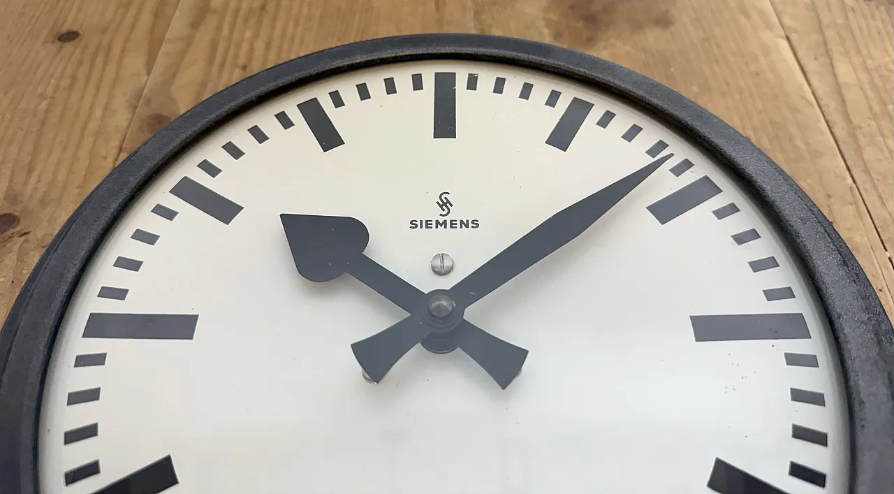 Black Industrial Factory Wall Clock from Siemens, 1950s 9