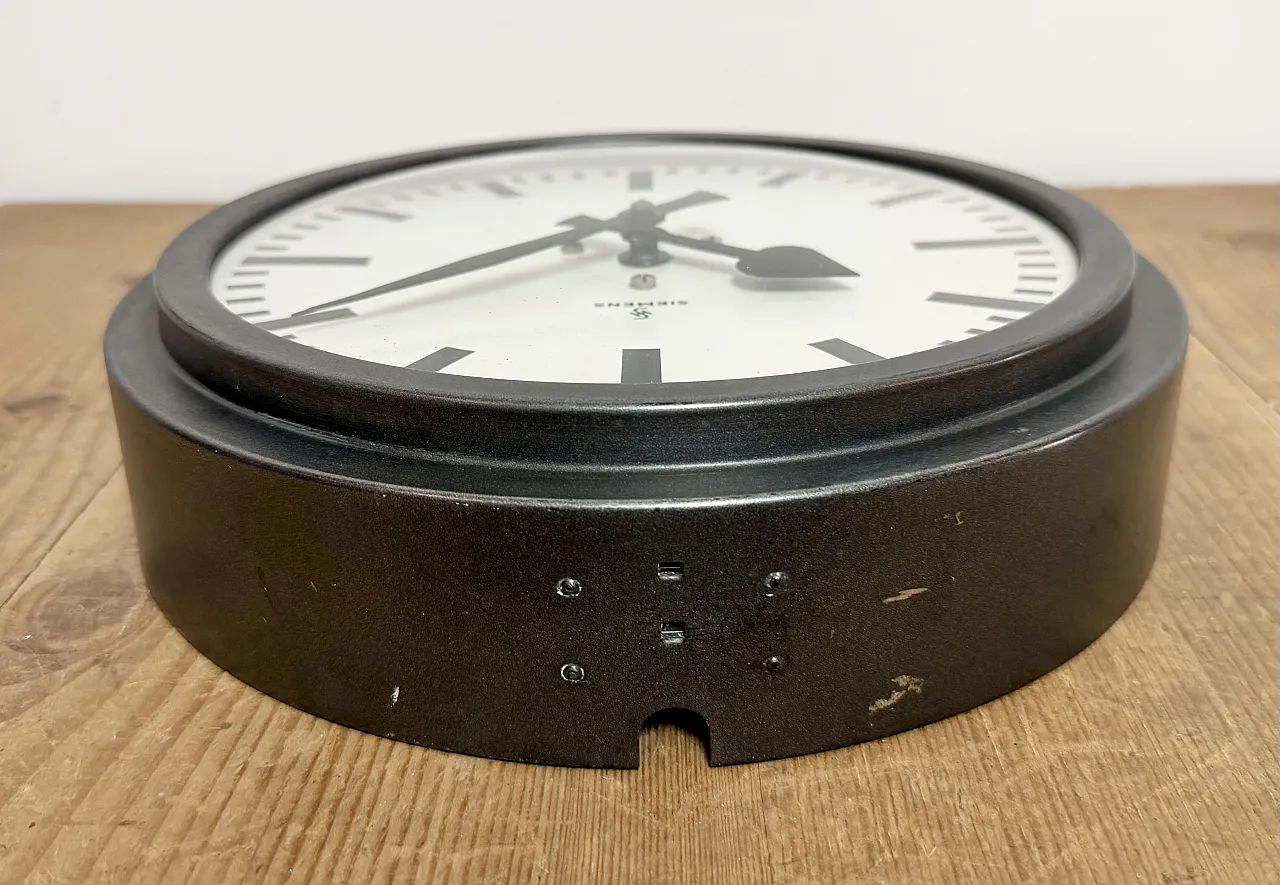 Black Industrial Factory Wall Clock from Siemens, 1950s 12