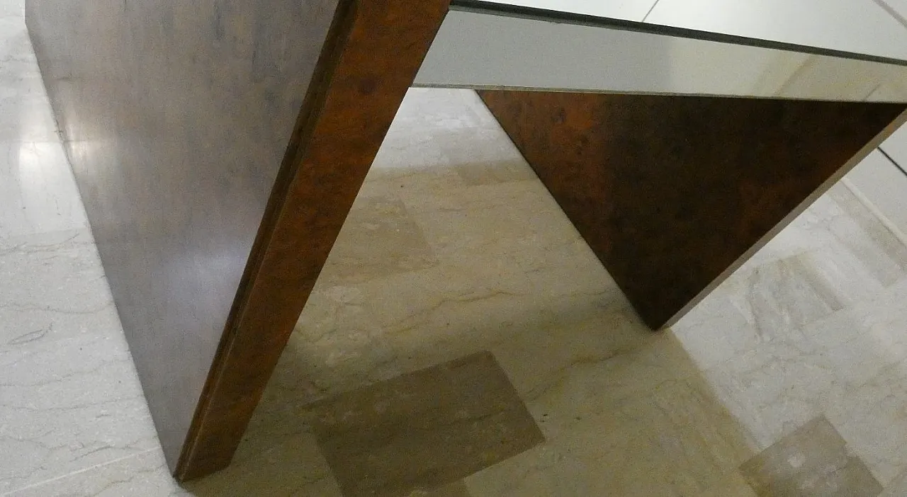Tavolino da caffè in radica e specchio, Italia, anni '70 9