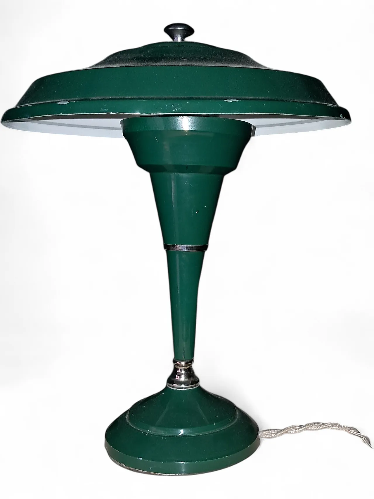 Luce ministeriale da tavolo in metallo verde, anni '50 7
