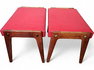Pair of red beech poufs, 1940s