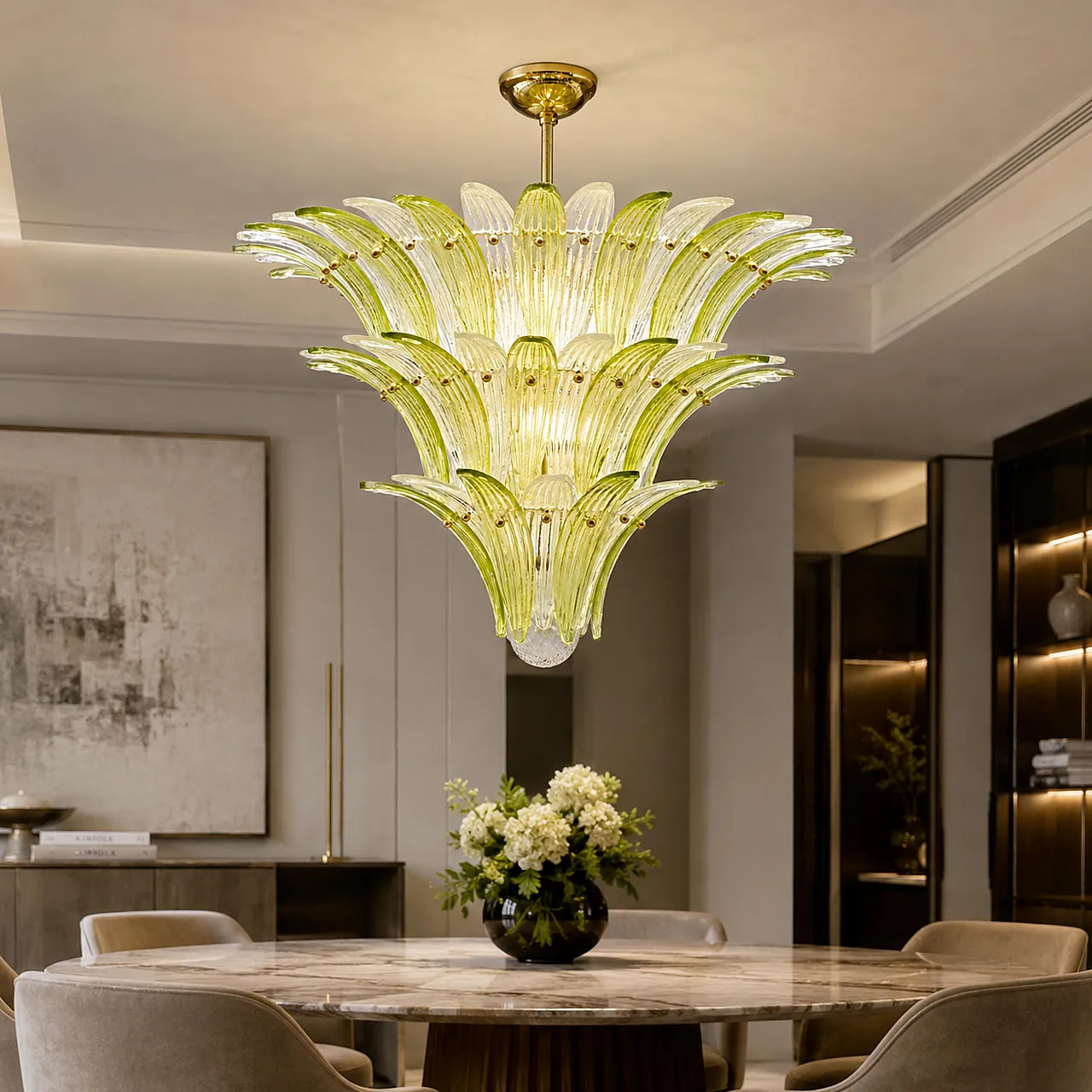 Mid-Century Murano glass palmette chandelier, 20th century 4