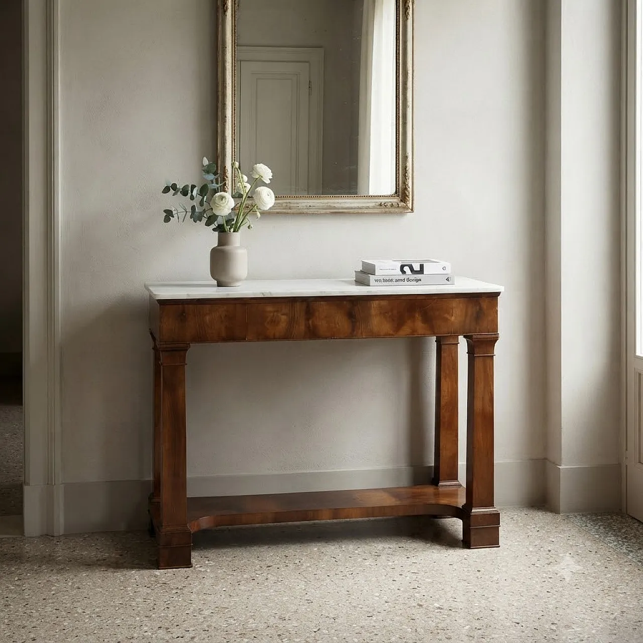 Empire console in poplar and walnut, early 19th century 2