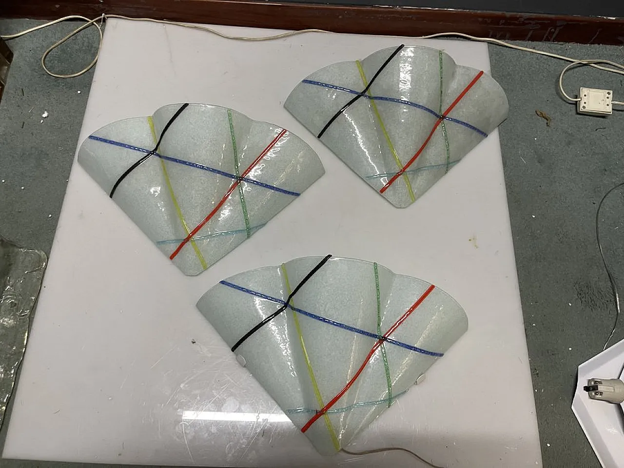 3 Geometric Murano glass sconces, Italy, 1980s 6