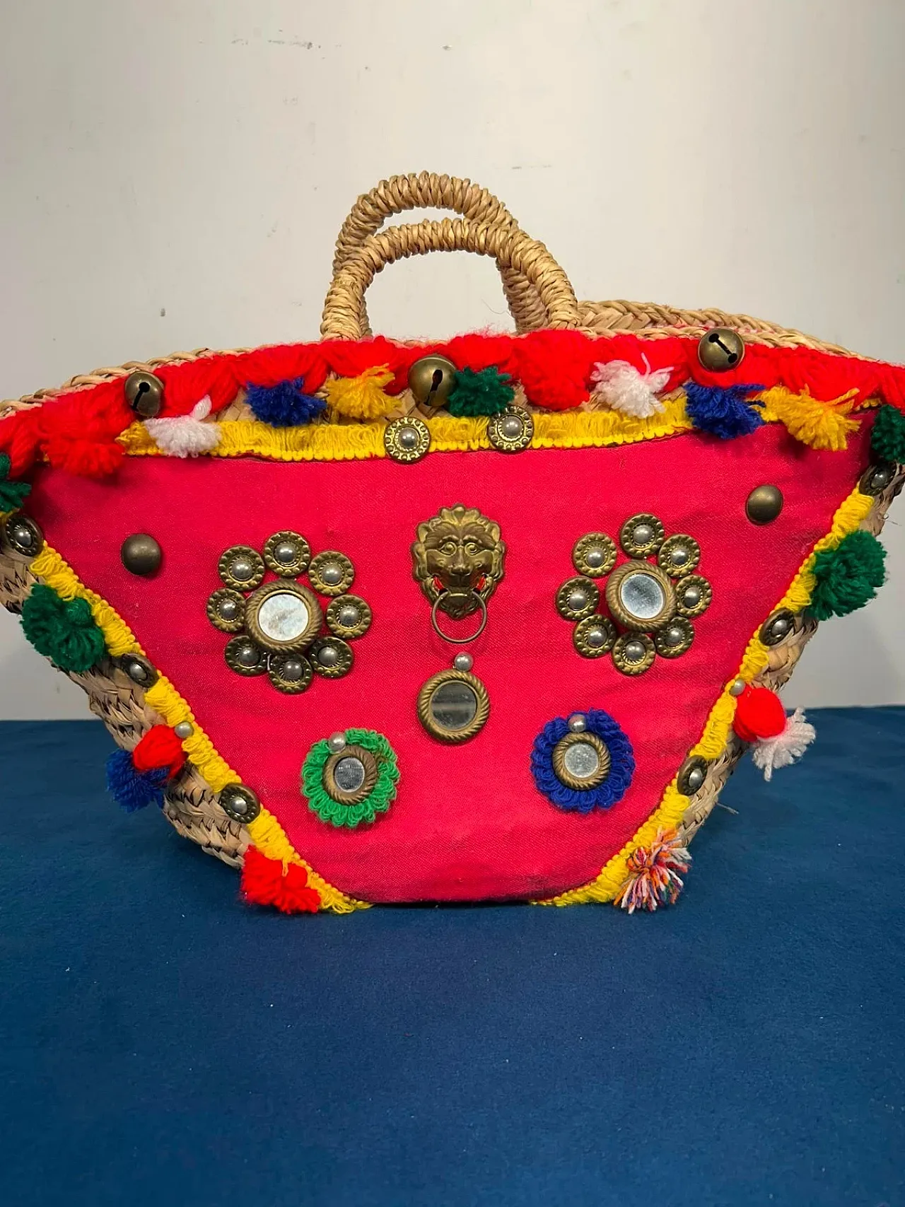 Borsa Coffa Intrecciata di paglia da carretto siciliano, anni '70 2