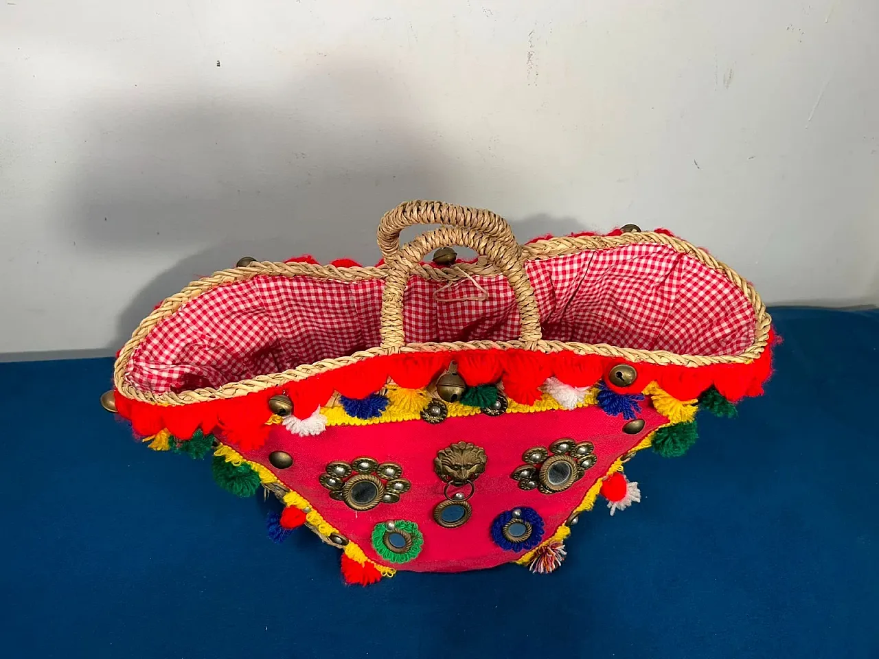 Borsa Coffa Intrecciata di paglia da carretto siciliano, anni '70 5