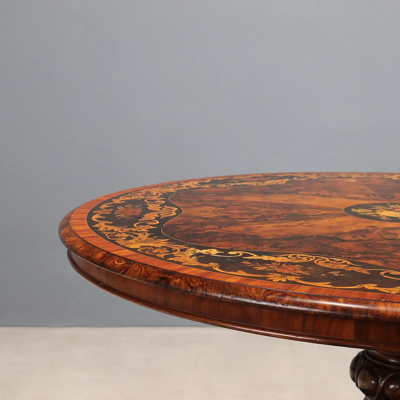 Walnut table with floral inlays, 19th century 4