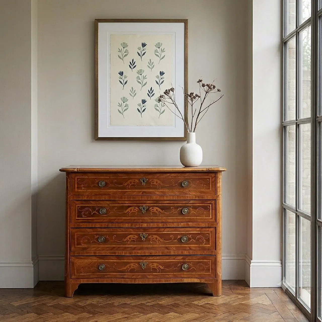Baroque chest of drawers in walnut, 18th century 2