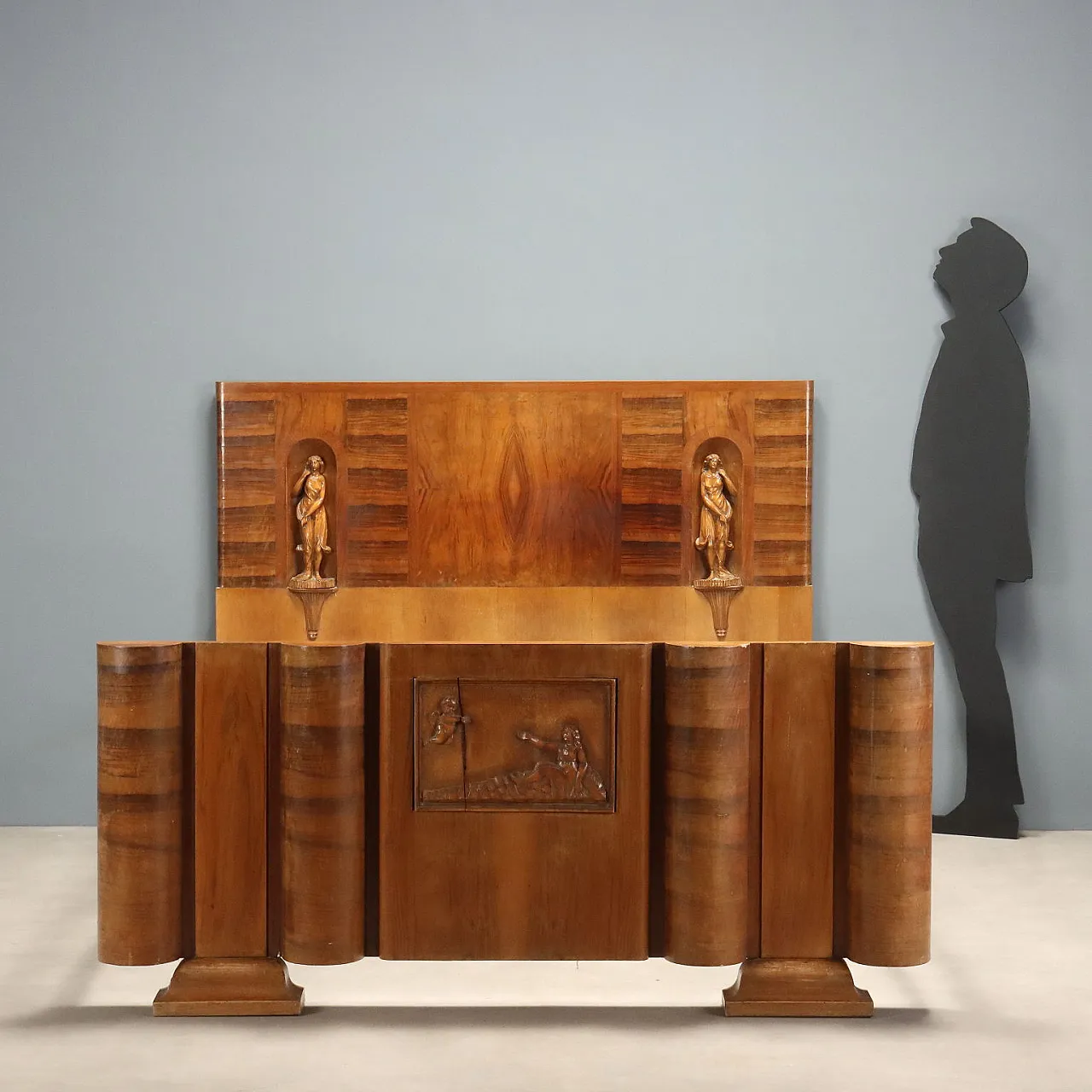 Letto Art Déco in noce e radica di noce, metà '900 3